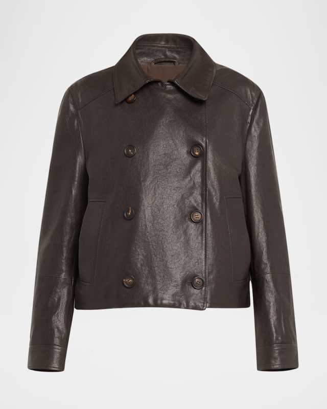 Shiny Leather Double-Breasted Jacket